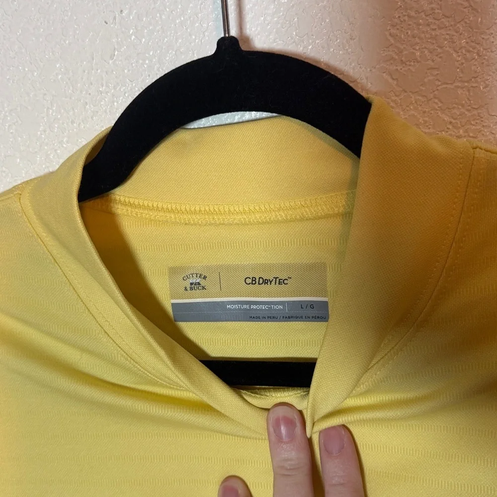 Cutter Buck Butter Yellow CB Dry Tec Preppy Activewear Mockneck Tee Size Large